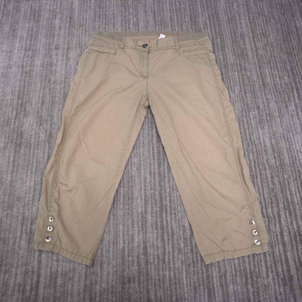 Chico's Crop Pants Womens 0.5 Petite Tan Excellent Cotton Blend Button Hem